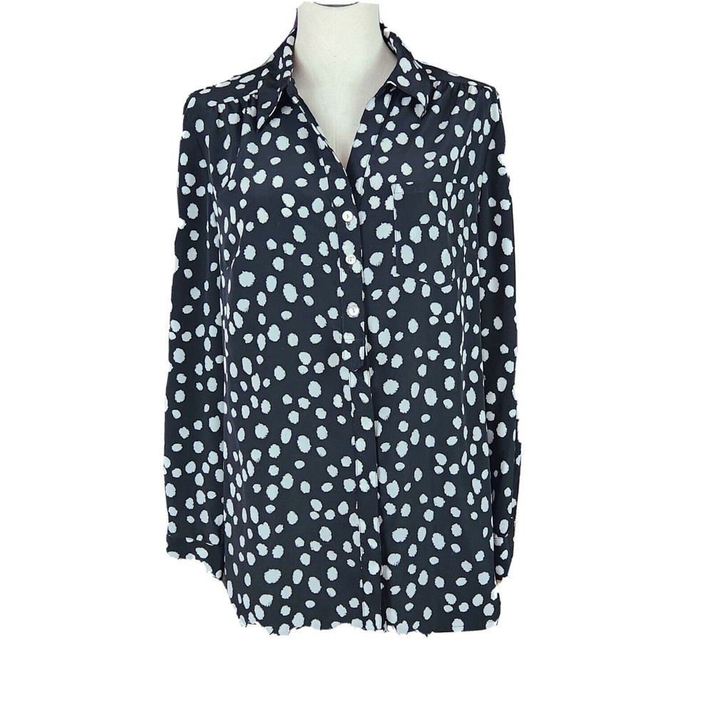 Style & Co. Womens Black White Roll Sleeve Button Down Blouse Top Size M